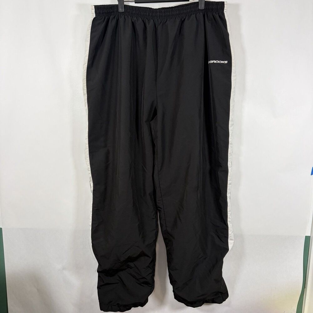 BROOKS Running Mesh Lined Windbreaker Track Pants Mens XXL 2XL Black Baggy VTG